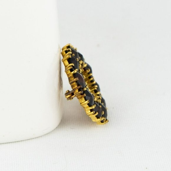 Vintage Genuine Garnet Brooch Gold Tone Circle Tested Dark Round Faceted Germany - Picture 4 of 8